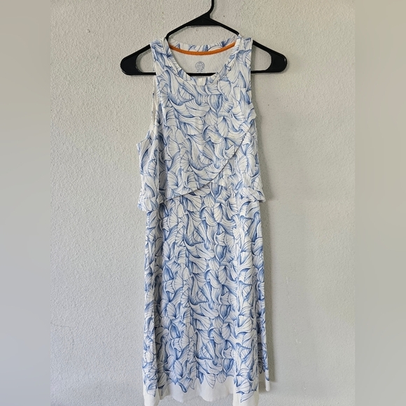 Tory Burch Dress Women XS Kaley White Blue Ellora Layered Floral Sleeveless - Picture 2 of 9